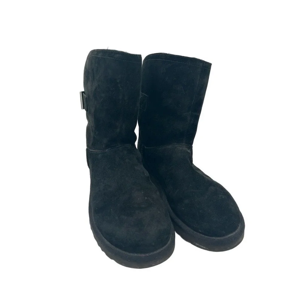 UGG Australia Boots Women's Size 9 Black Suede Rhinestone Buckle Shearling